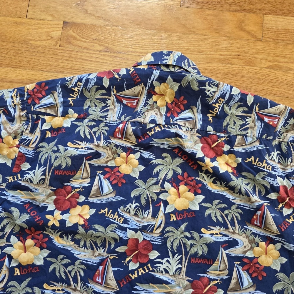 Campia Moda Hawaiian Shirt Mens XL 100% Cotton Blue Tropical Coastal - Picture 7 of 12